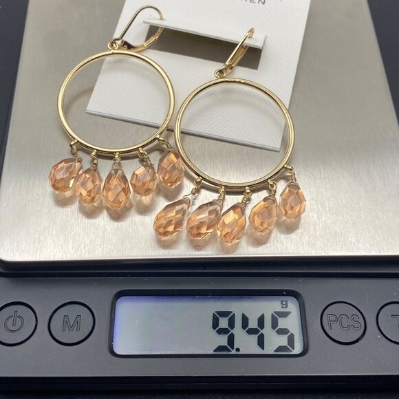 NWT Lauren Ralph Lauren Gold-Tone Hoop Earrings Peach Crystal Beads Drop Dangle - Picture 5 of 9